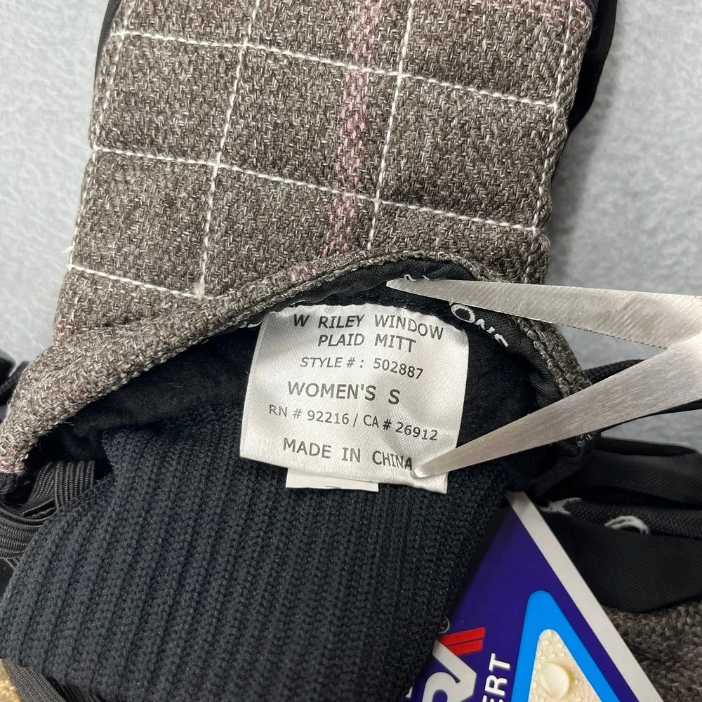 Sessions Riley Windowpane Plaid Mittens Gloves Womens Small Java‎ Snow Ski NWT